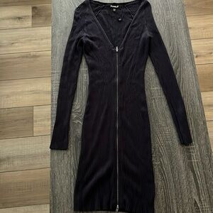 Blue Sweater Dress with Zippers in front